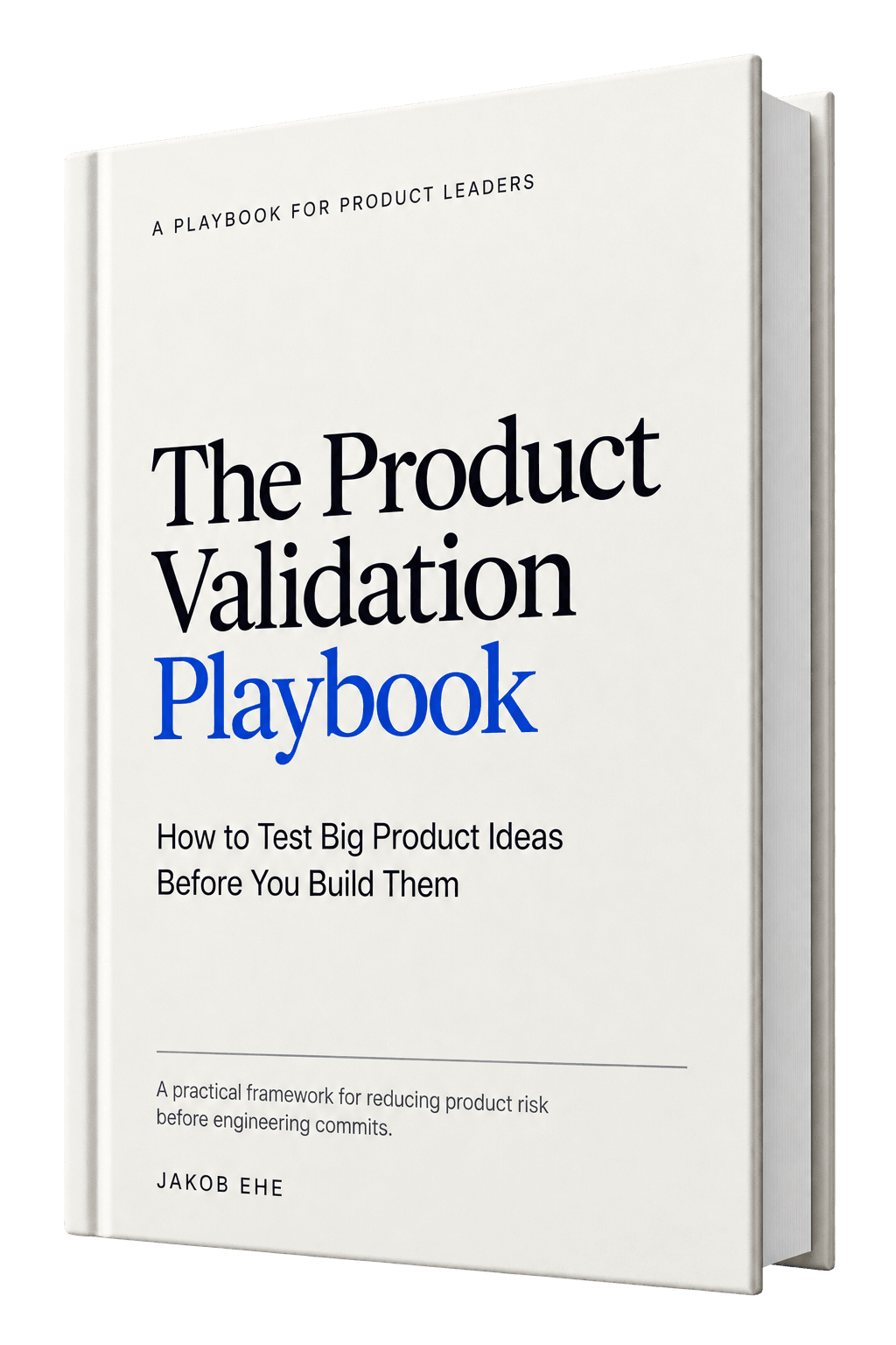 3D mockup of The Product Validation Playbook cover.