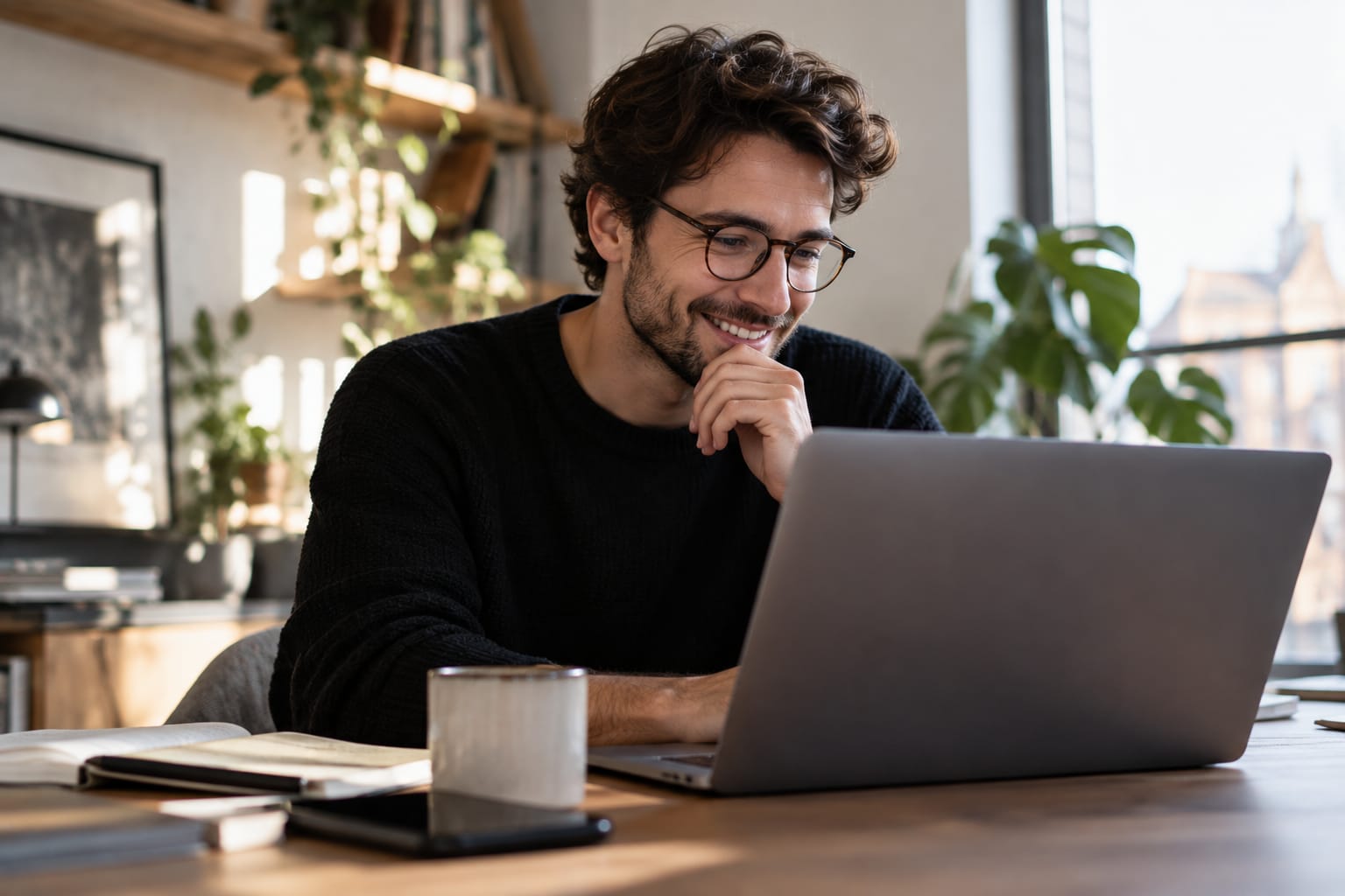 Eine Person arbeitet mit einem funktionierenden Produkt am Laptop